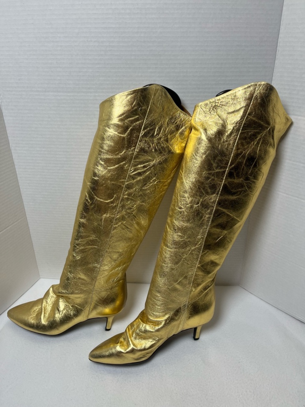 Free People Sloane Slouch Ankle Boots Gold Leather 37.5 (7-7.5) - Picture 7 of 16